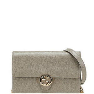 Gucci Interlocking GG Chain Wallet Shoulder Bag Gray Leather